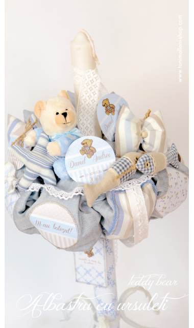 Lumanare de botez cu ursuleti pentru baietei, 65x4 cm, Teddy Bear Love  1